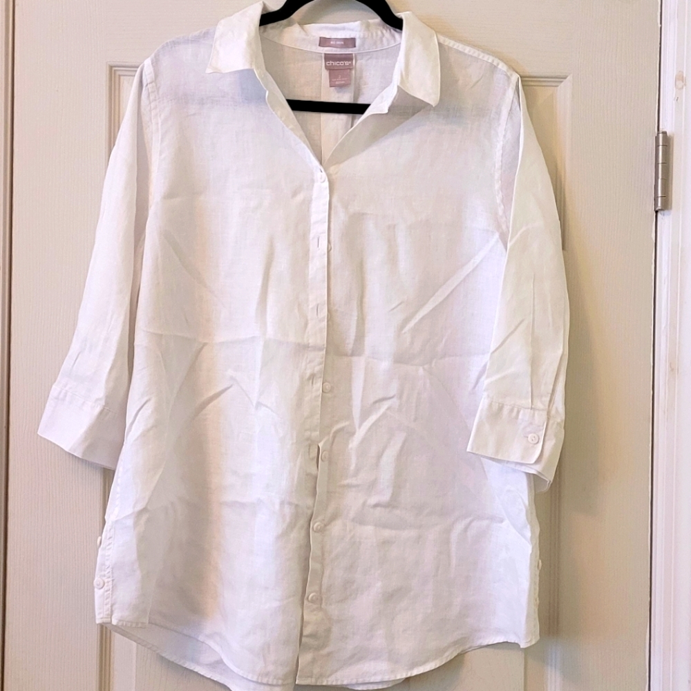Chicos Button Down 3 Quarter Sleeve No Iron Top